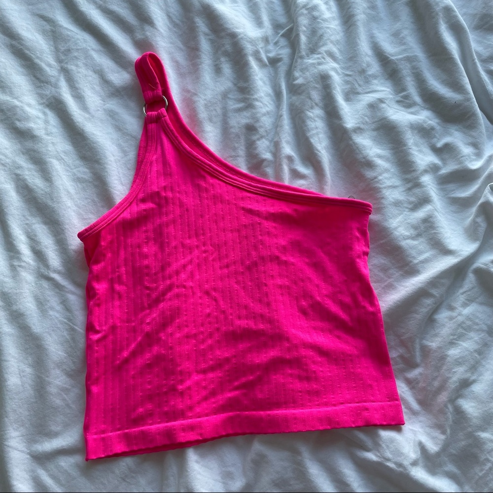 One shoulder Neon Pink top